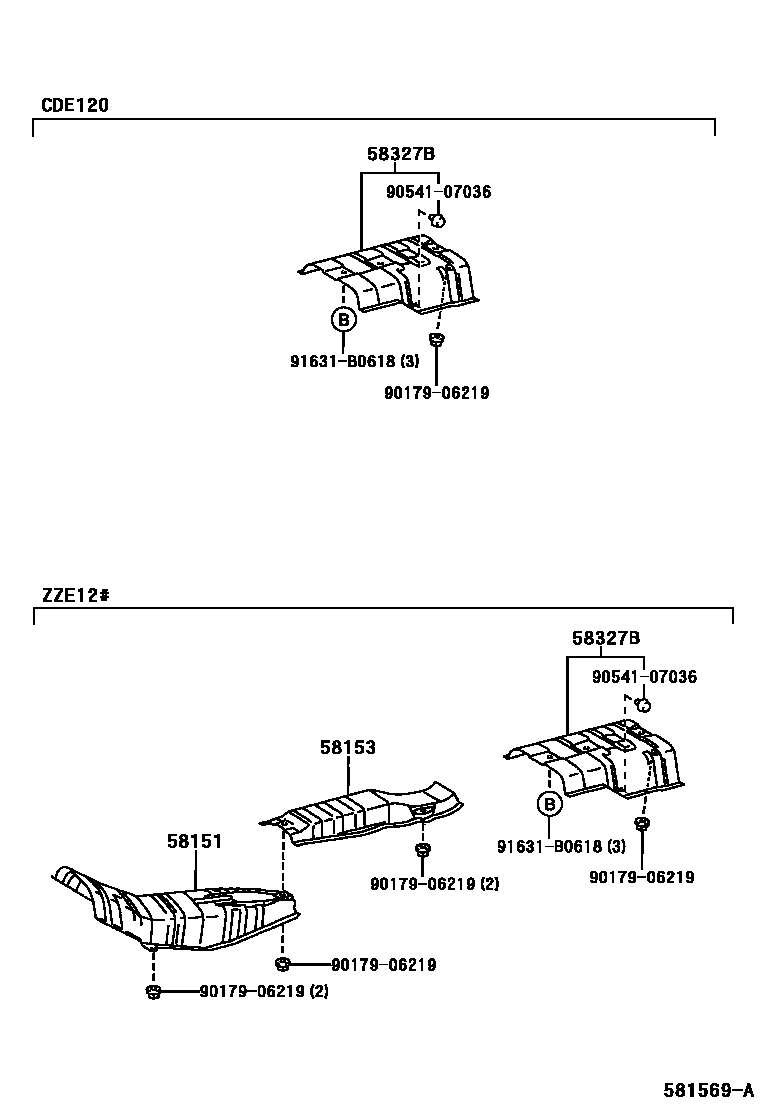 Toyota COROLLA 地板隔热垫 EPC diagram — 581569A
