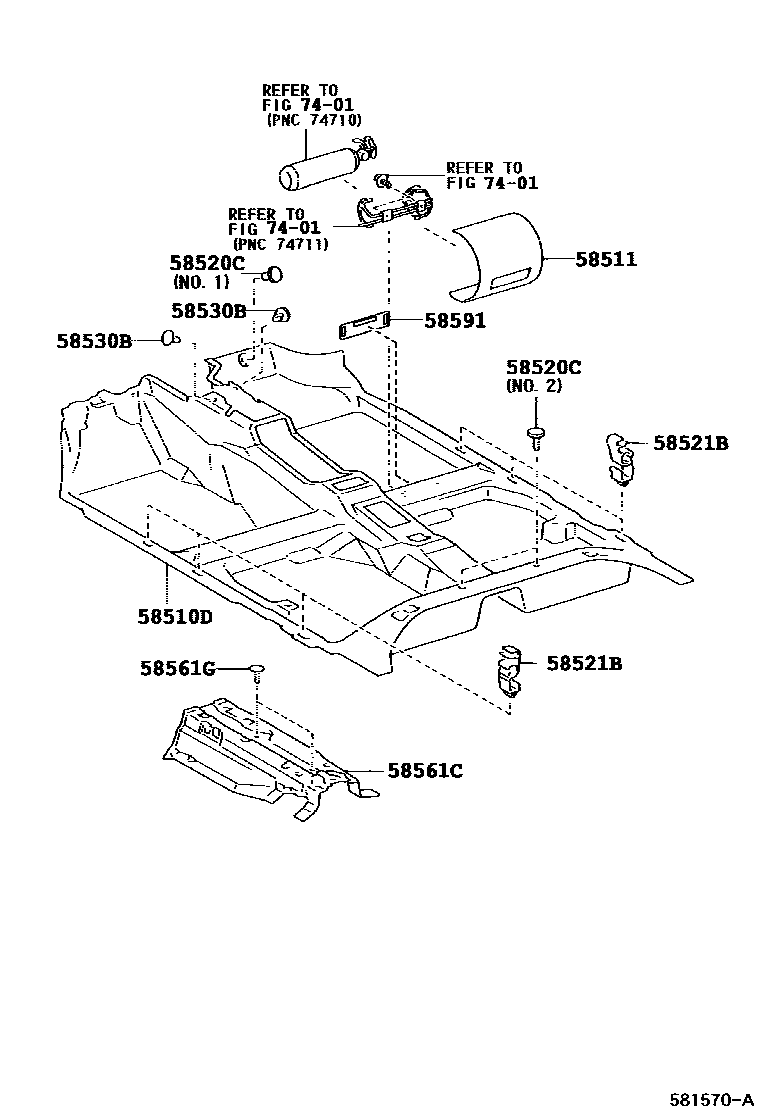 Toyota COROLLA 地板垫和地毯 EPC diagram — 581570A