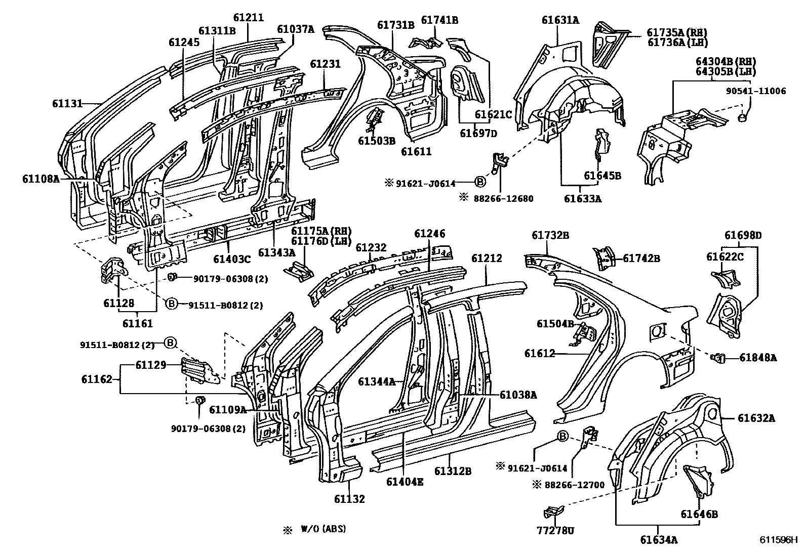 Toyota COROLLA 侧梁 EPC diagram — 611596H