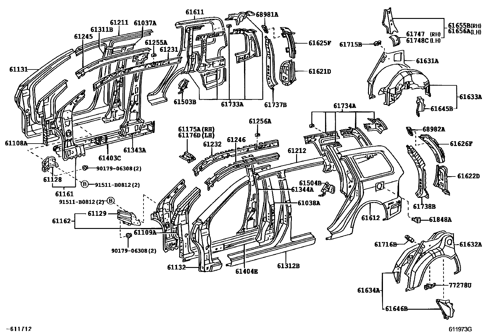 Toyota COROLLA 侧梁 EPC diagram — 611973G