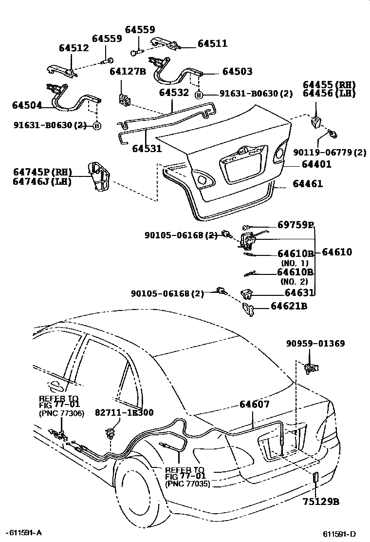 Toyota COROLLA 行李箱门和行李箱锁 EPC diagram — 611591D
