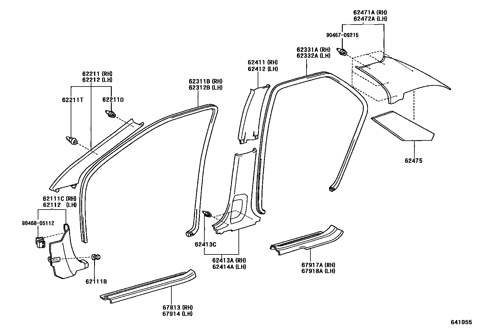 Toyota COROLLA 内饰板和车门防水胶条 EPC diagram — 641055
