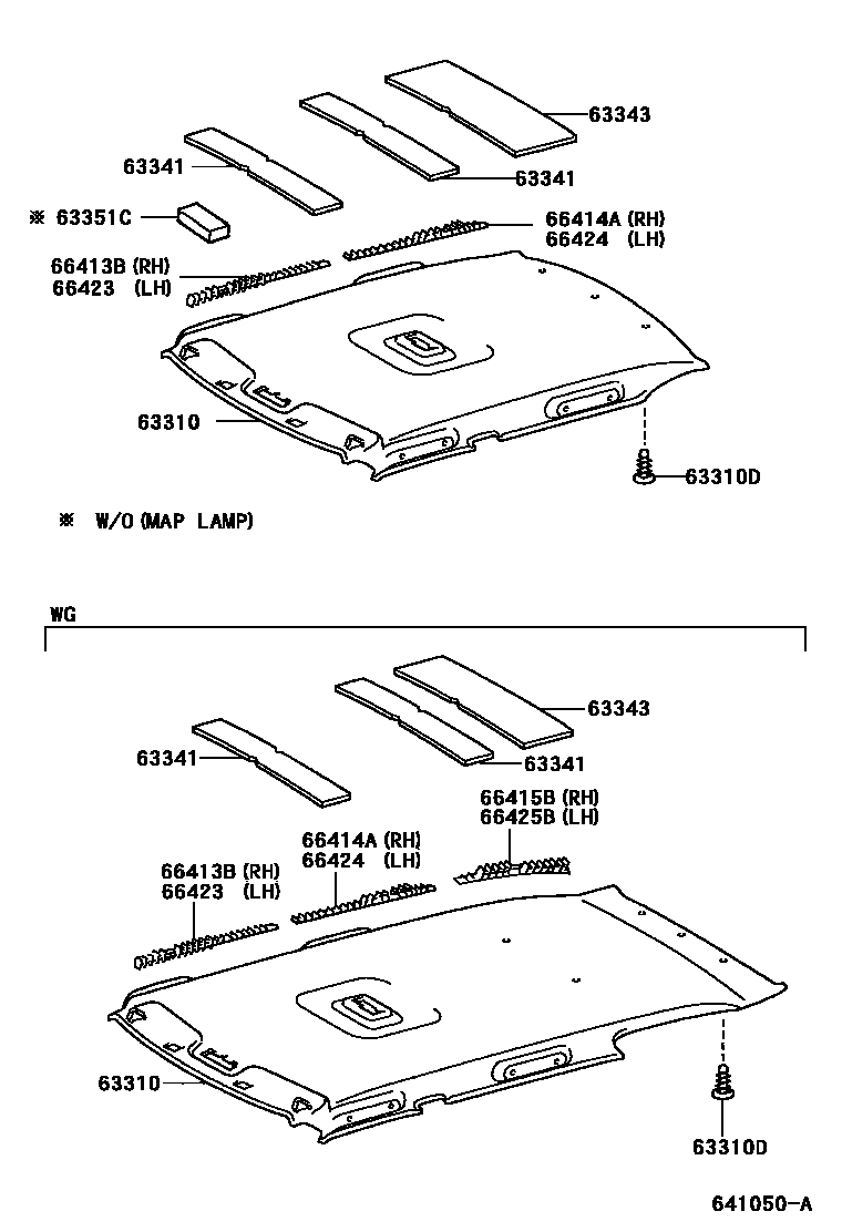 Toyota COROLLA 车顶内衬和消声垫 EPC diagram — 641050A
