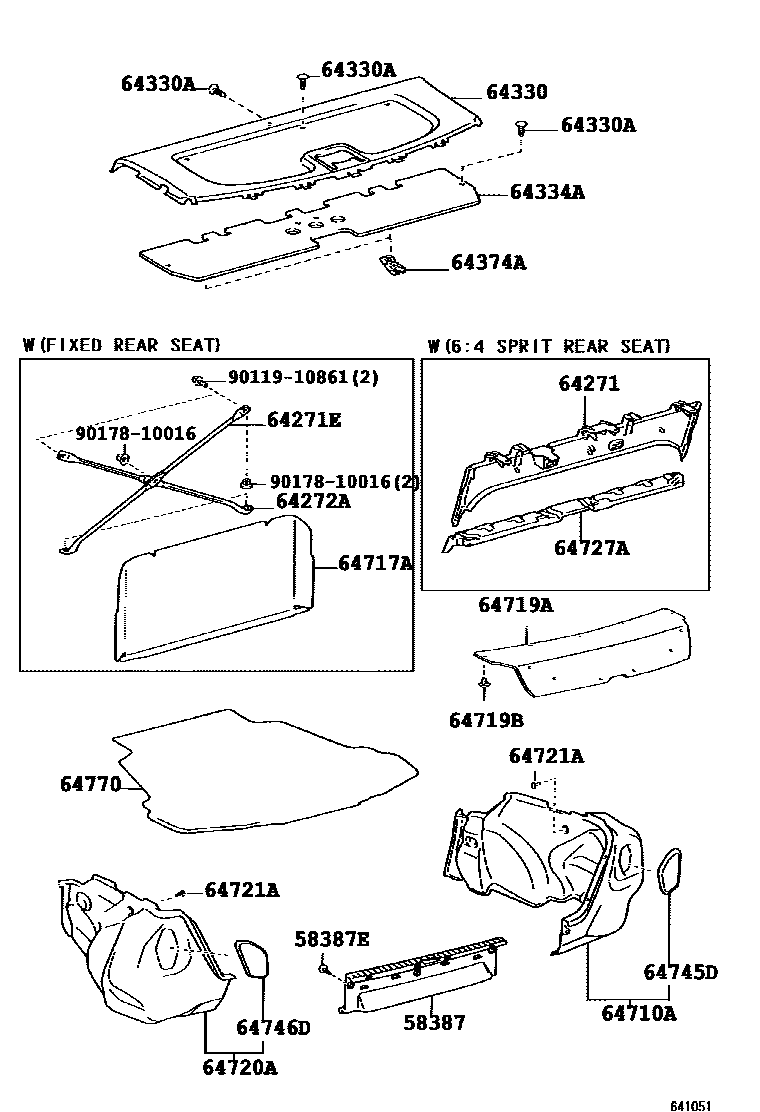 Toyota COROLLA 杂物箱板和行李箱垫 EPC diagram — 641051D