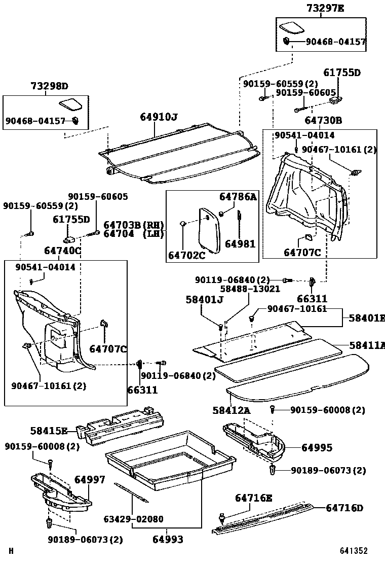 Toyota COROLLA 底板和底板装饰罩 EPC diagram — 641352C