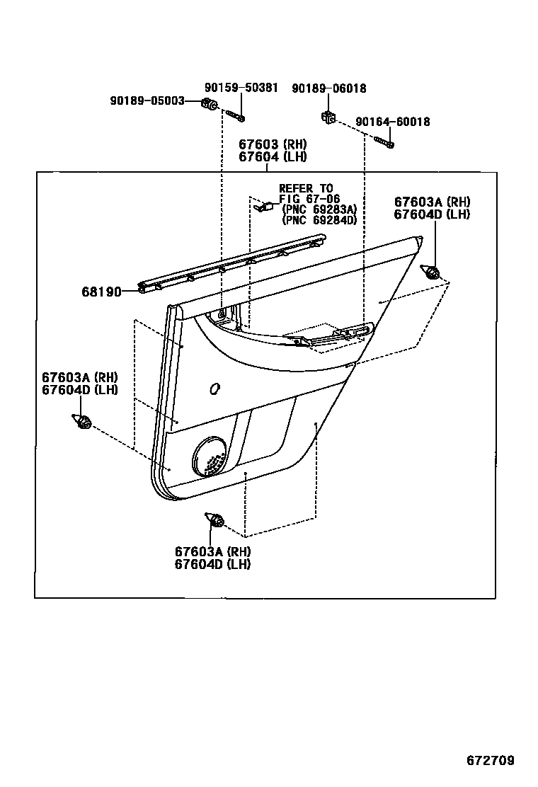Toyota COROLLA 后门板和后门玻璃 EPC diagram — 672709
