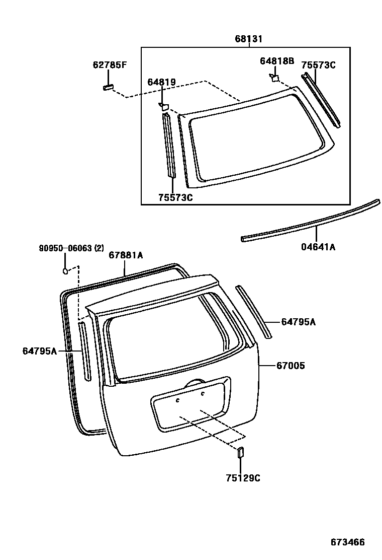 Toyota COROLLA 背门板和背门玻璃 EPC diagram — 673466