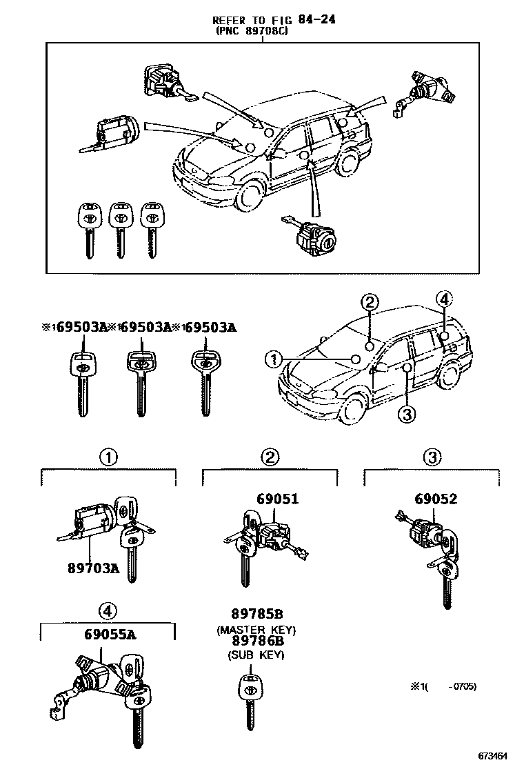 Toyota COROLLA 锁芯组件 EPC diagram — 673464B