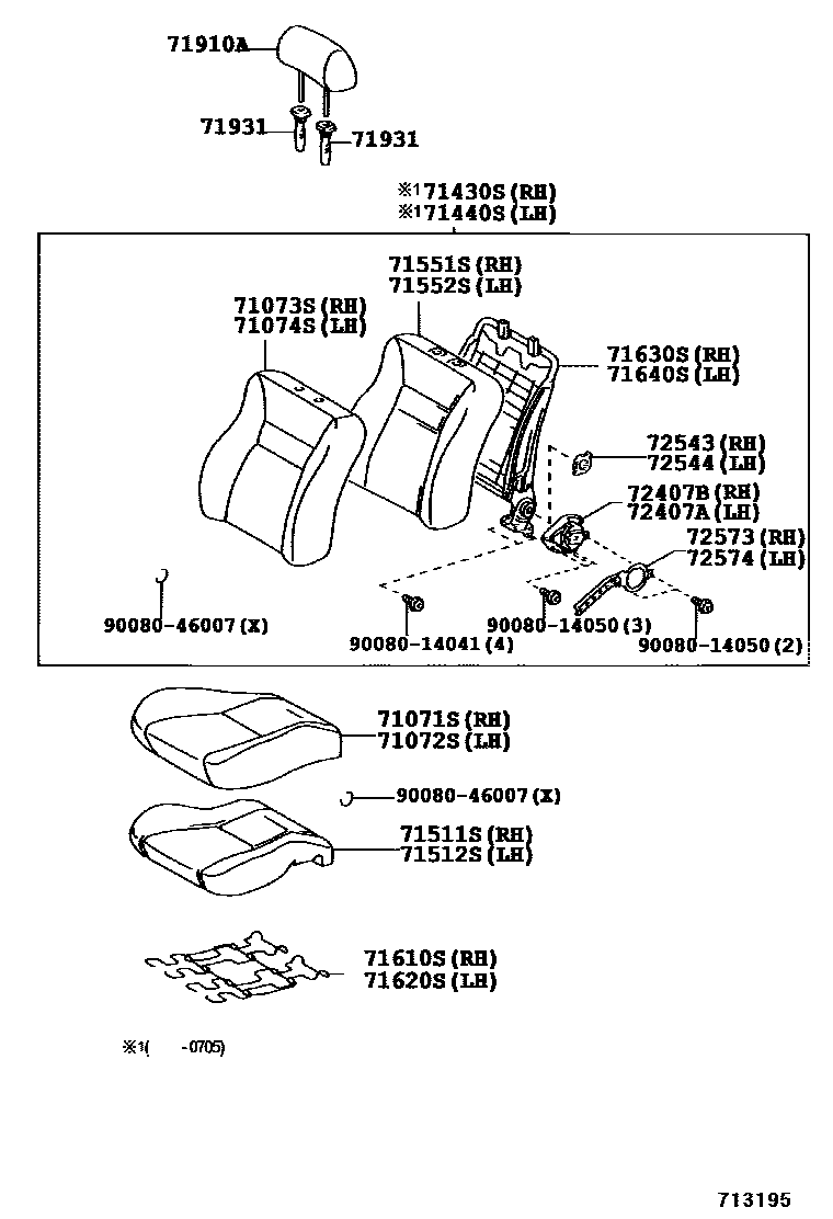 Toyota COROLLA 前排座椅和座椅滑轨 EPC diagram — 713195A