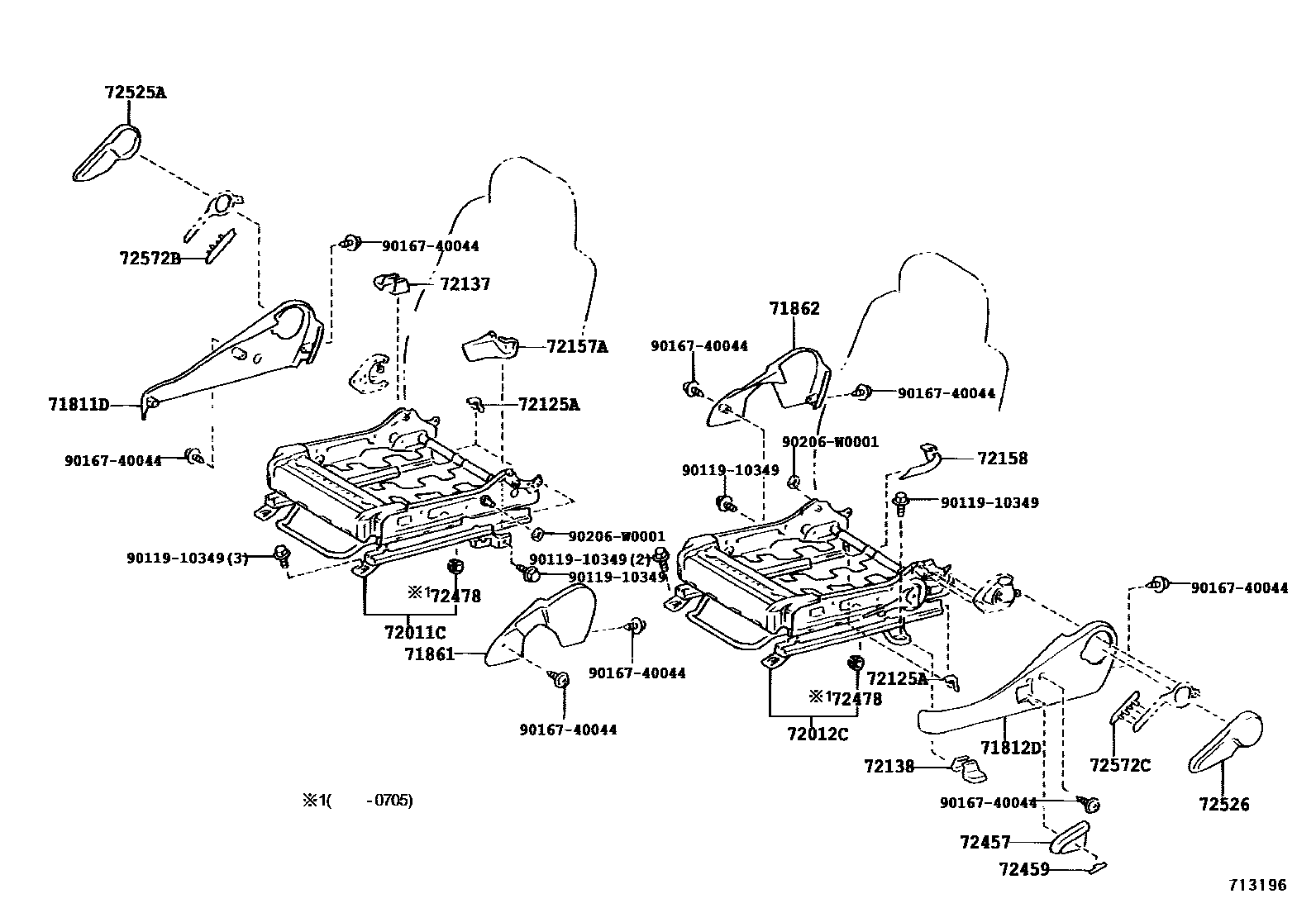Toyota COROLLA 前排座椅和座椅滑轨 EPC diagram — 713196A