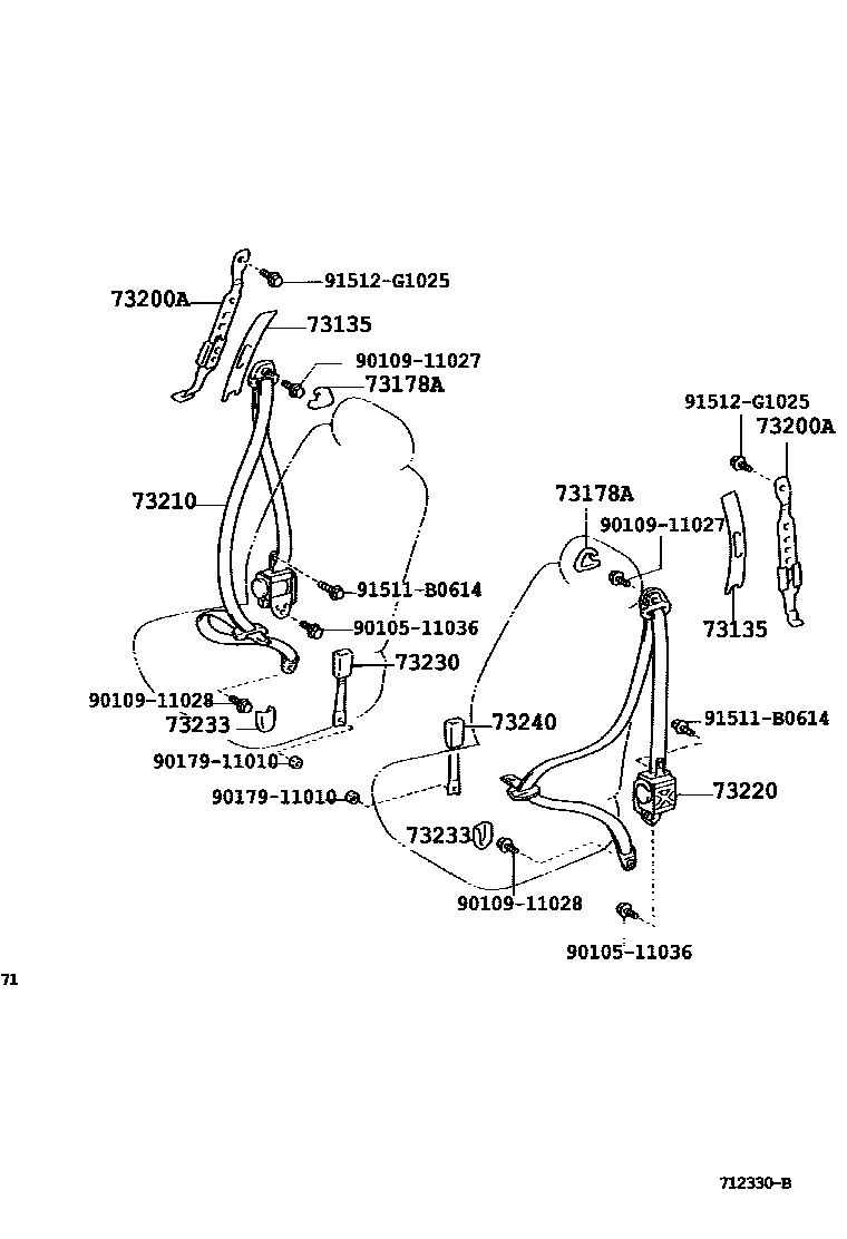 Toyota COROLLA 安全带和儿童保护座椅 EPC diagram — 712330B
