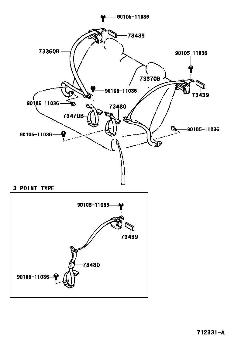 Toyota COROLLA 安全带和儿童保护座椅 EPC diagram — 712331A