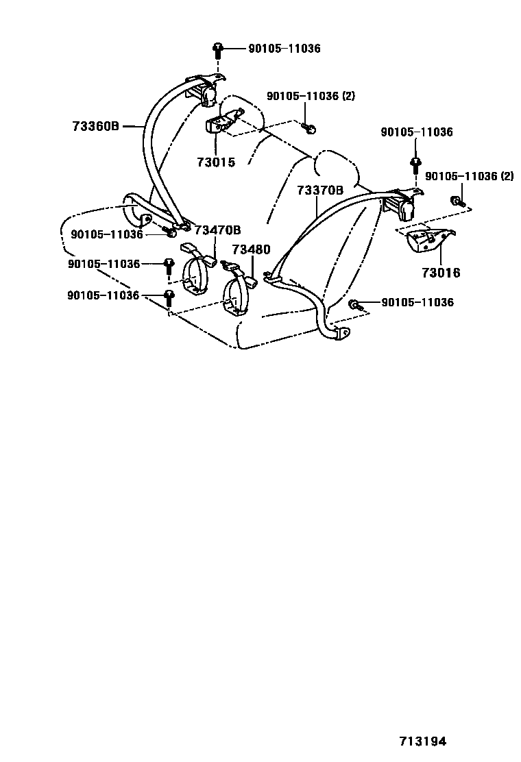 Toyota COROLLA 安全带和儿童保护座椅 EPC diagram — 713194