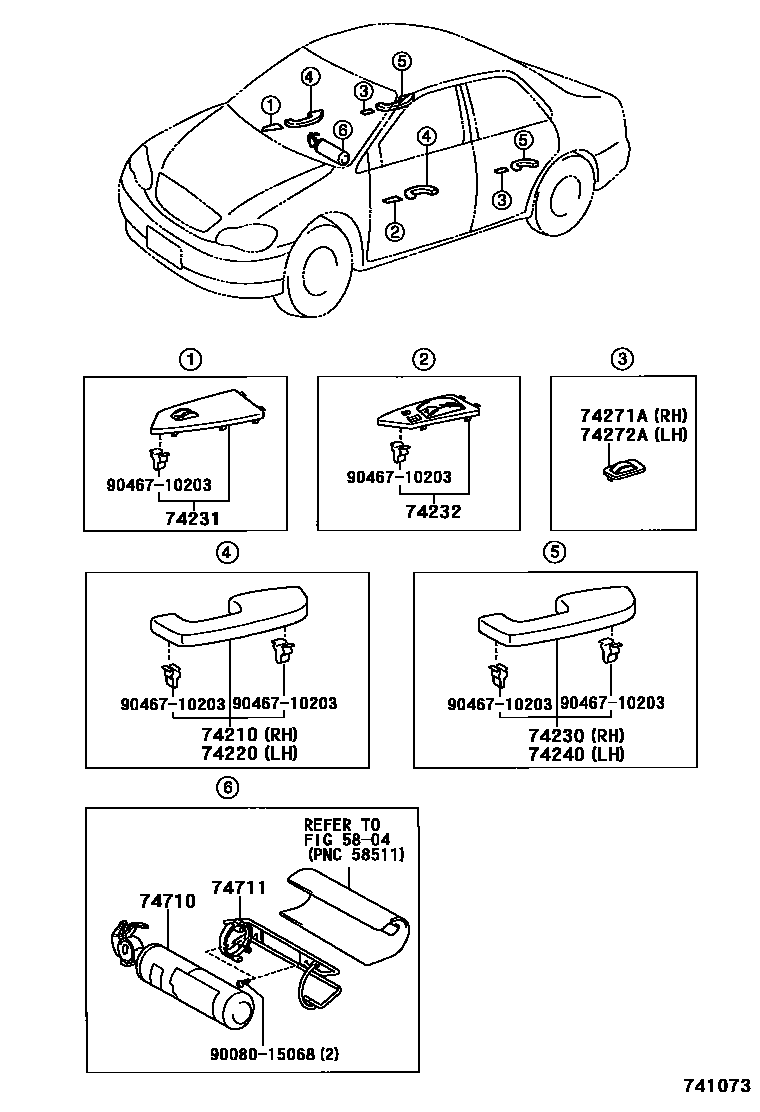 Toyota COROLLA 扶手和遮阳板 EPC diagram — 741073
