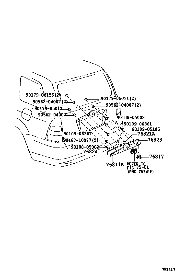 Toyota COROLLA 后防护条 EPC diagram — 751417