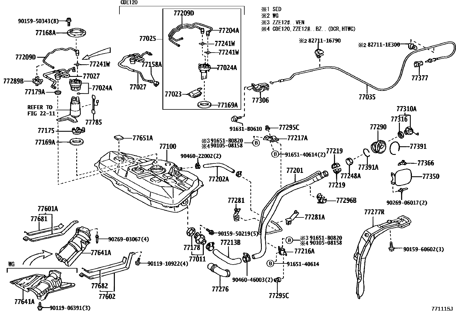 Toyota COROLLA 燃油箱和燃油管 EPC diagram — 771115J