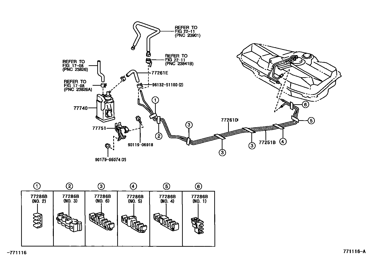 Toyota COROLLA 燃油箱和燃油管 EPC diagram — 771116A