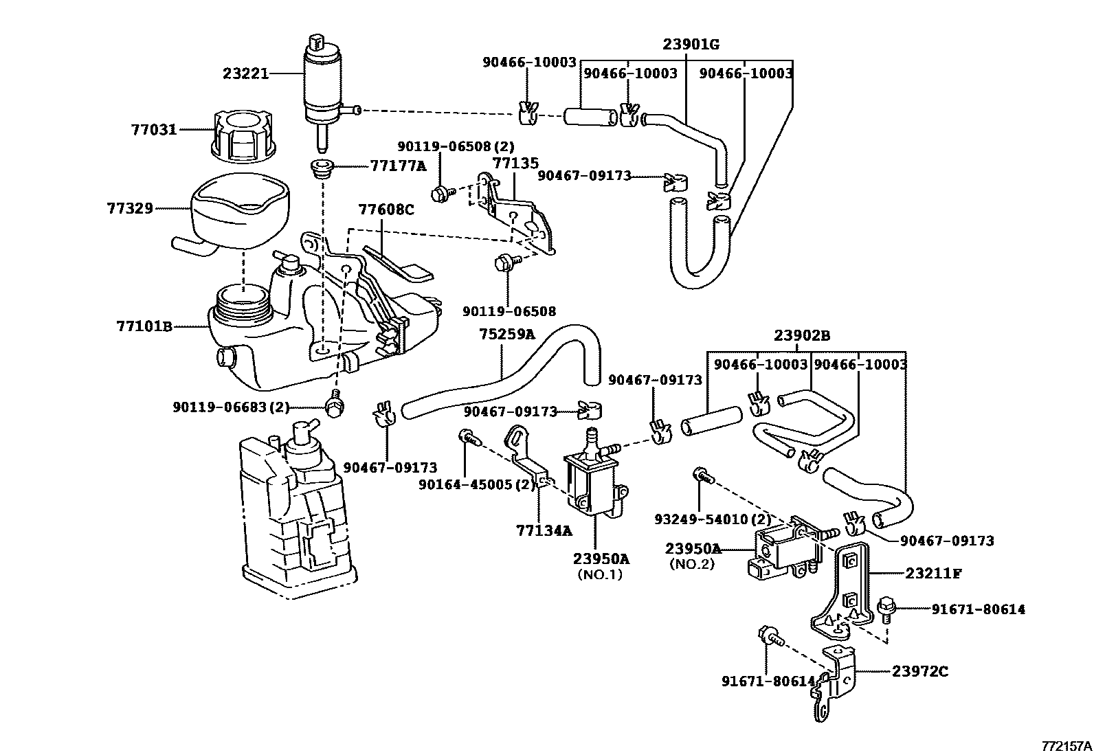 Toyota COROLLA 燃油箱和燃油管 EPC diagram — 772157A