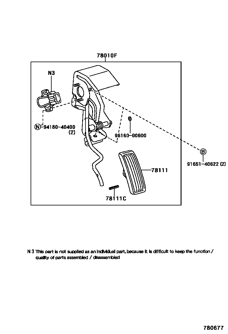 Toyota COROLLA accelerator pedal connecting rod EPC diagram — 780677