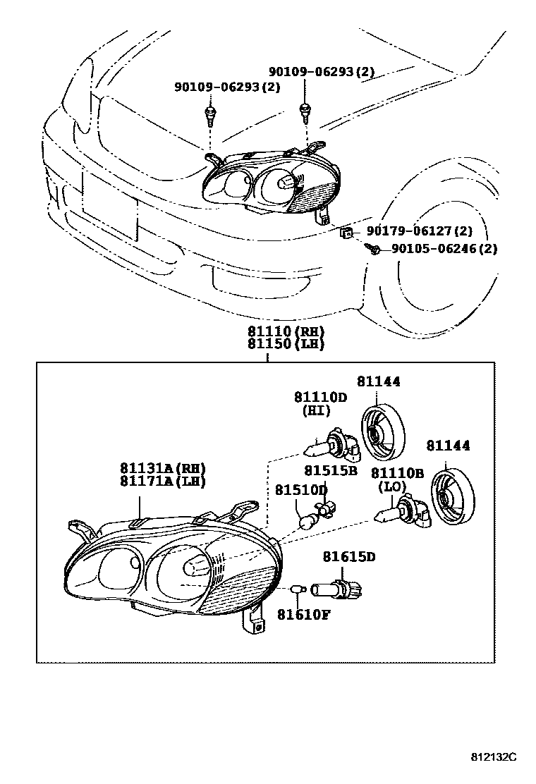 Toyota COROLLA Headlamp EPC diagram — 812132C