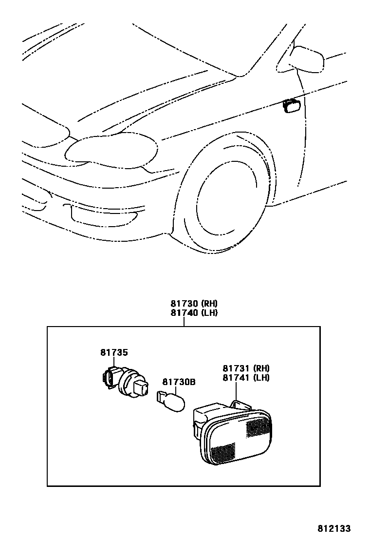 Toyota COROLLA Side Turn Signal & Outer Mirror Lamp EPC diagram — 812133