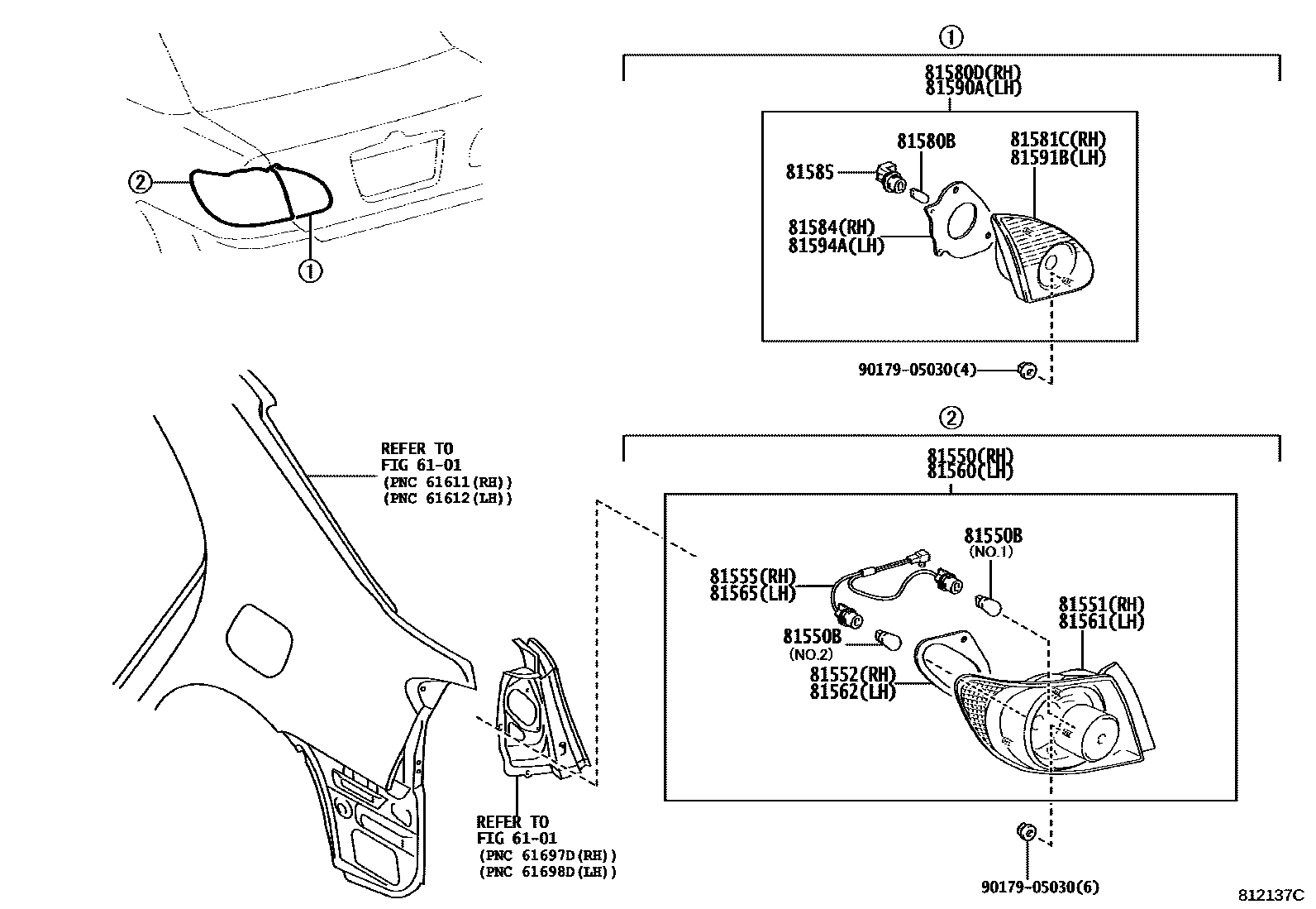 Toyota COROLLA 后组合灯 EPC diagram — 812137C