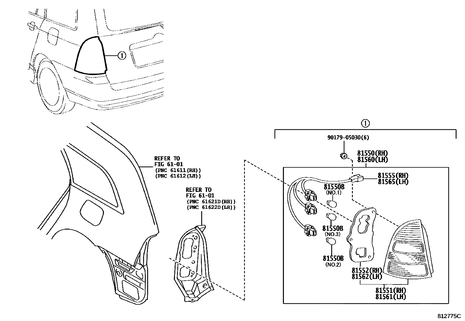 Toyota COROLLA 后组合灯 EPC diagram — 812775C