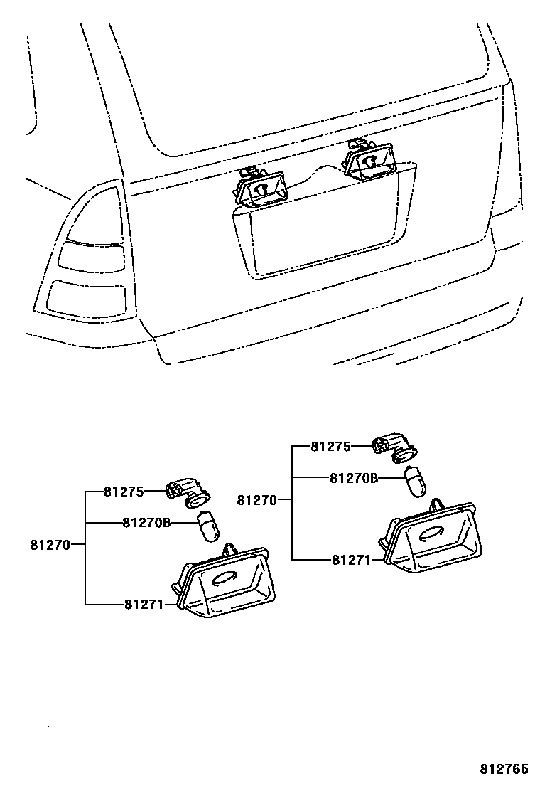 Toyota COROLLA 后牌照灯 EPC diagram — 812765