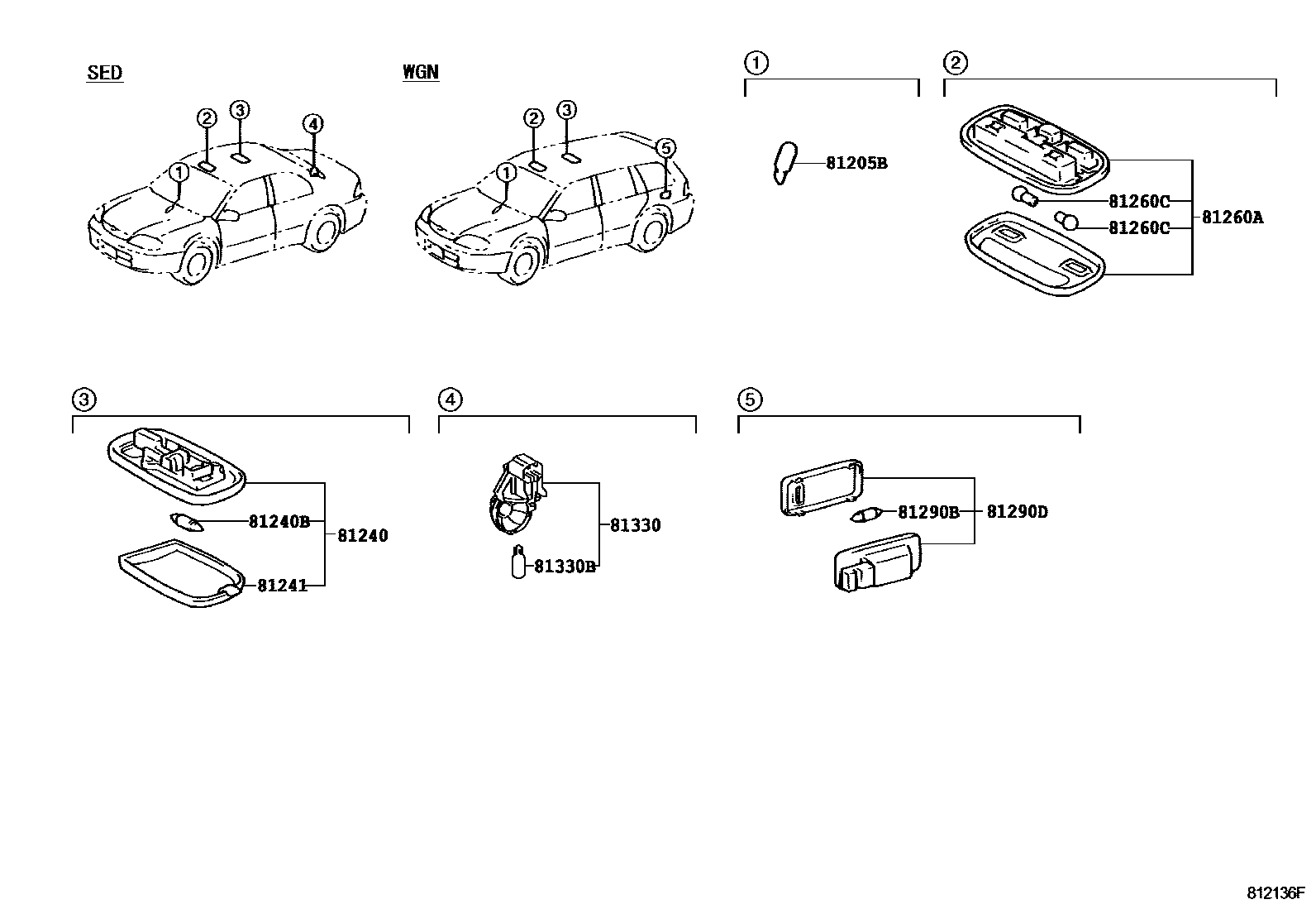 Toyota COROLLA 车内灯 EPC diagram — 812136F