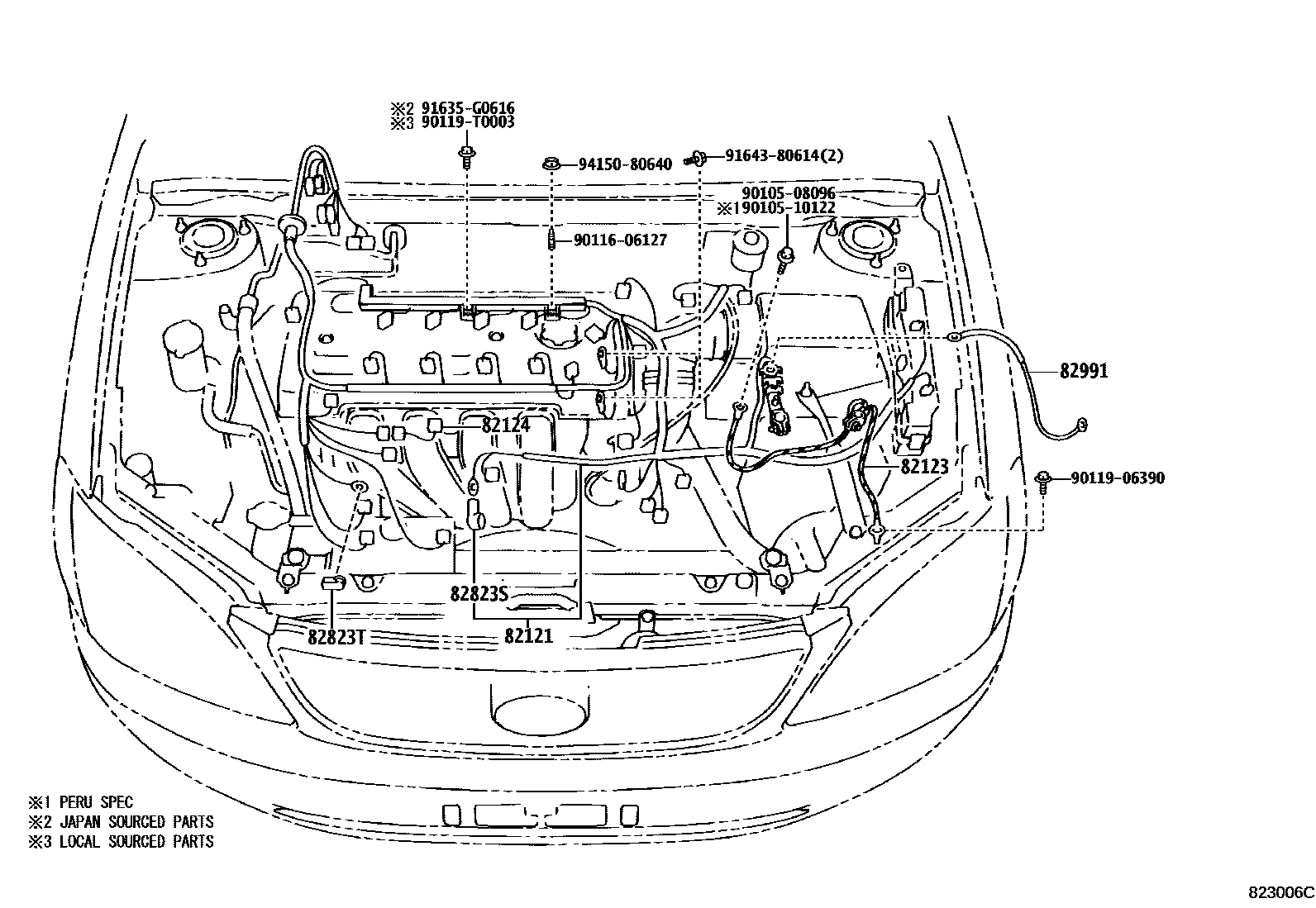 Toyota COROLLA 线束和卡夹 EPC diagram — 823006C