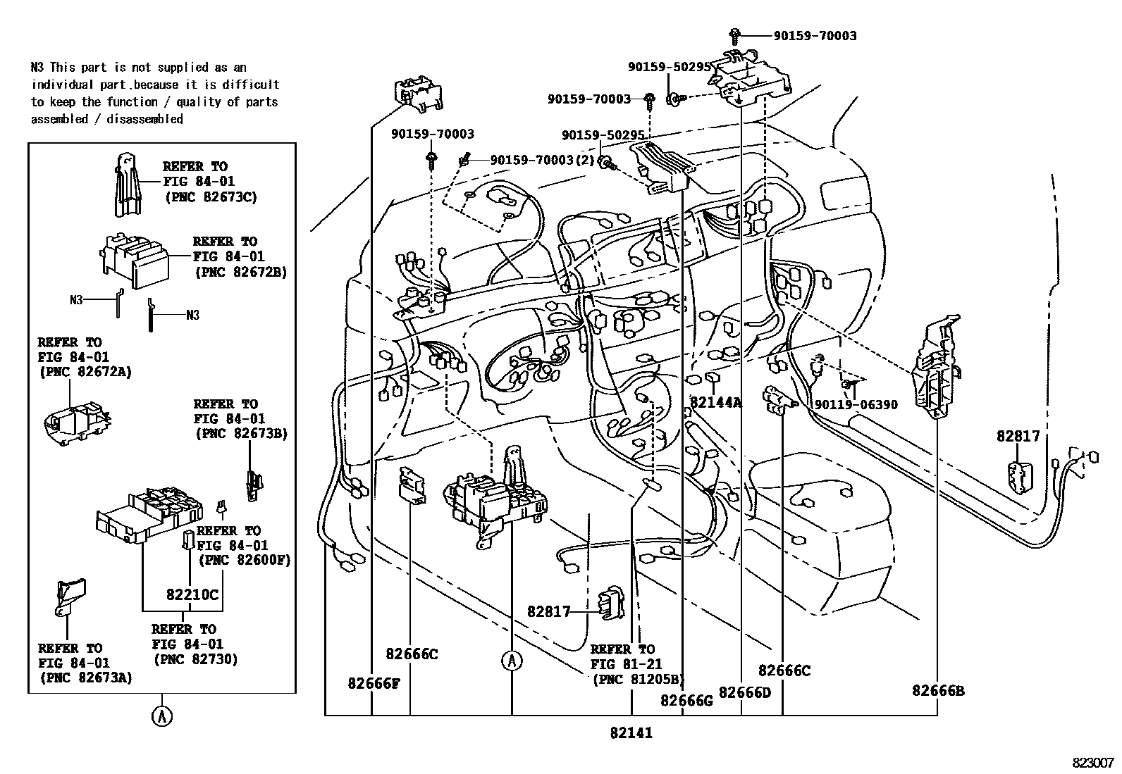 Toyota COROLLA 线束和卡夹 EPC diagram — 823007B