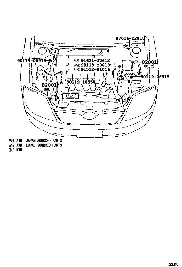 Toyota COROLLA 线束和卡夹 EPC diagram — 823010D