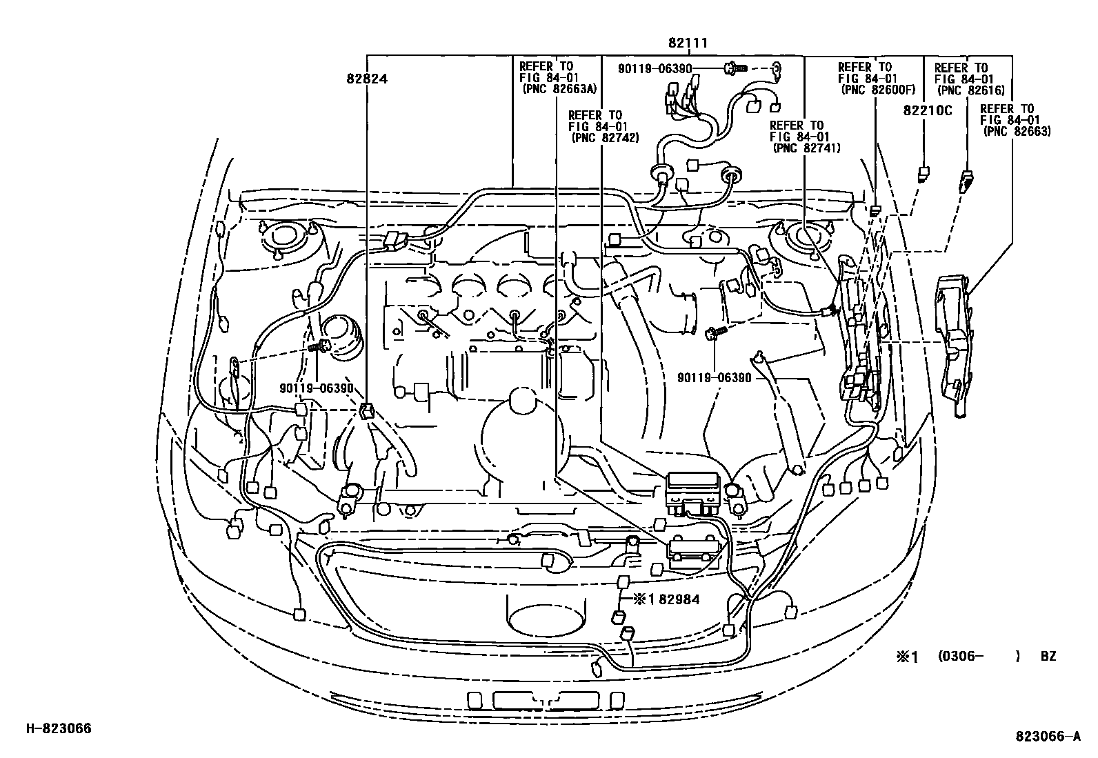 Toyota COROLLA 线束和卡夹 EPC diagram — 823066A