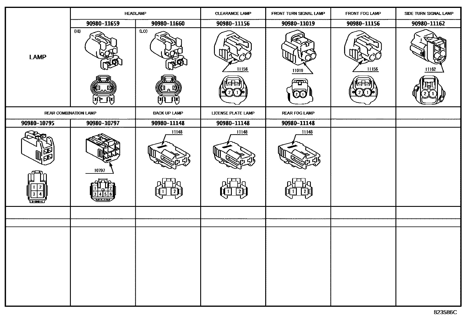 Toyota COROLLA 线束和卡夹 EPC diagram — 823586C