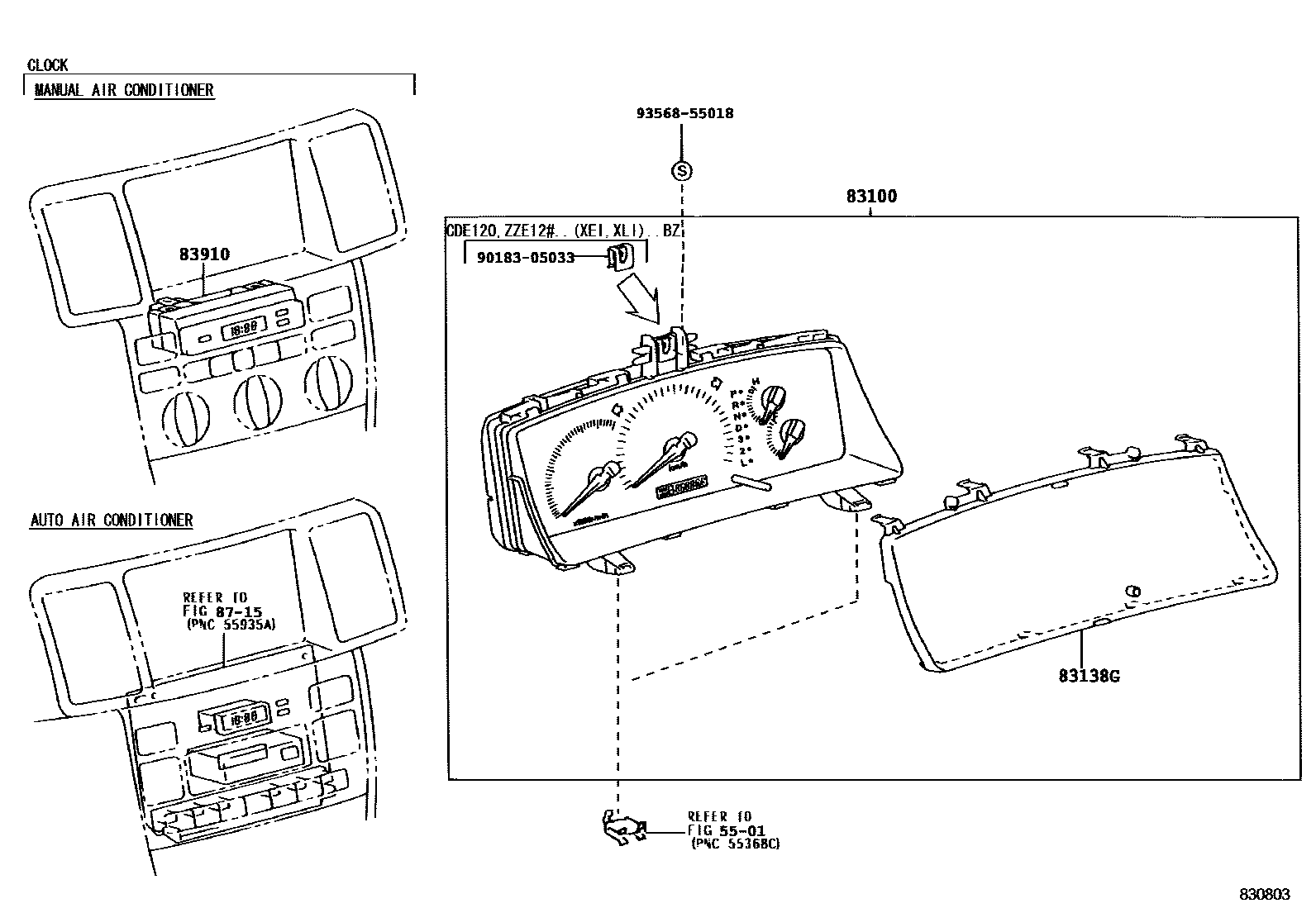 Toyota COROLLA 仪表 EPC diagram — 830803F