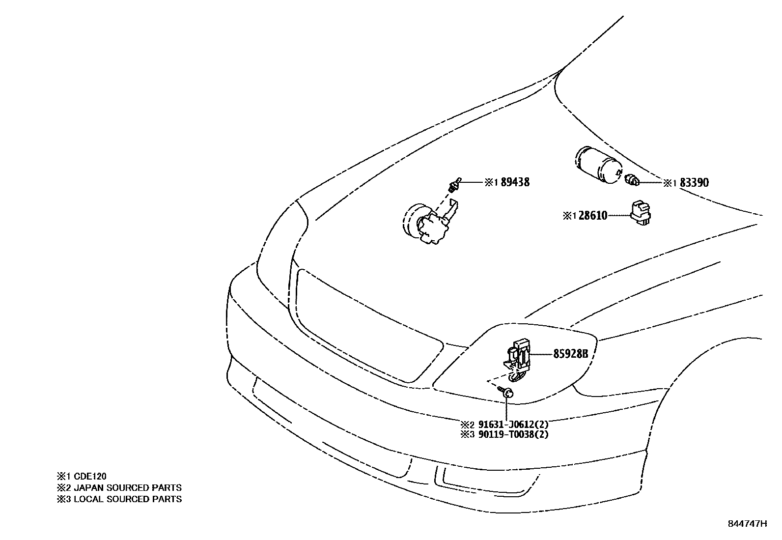 Toyota COROLLA 开关和继电器和ECU EPC diagram — 844747H