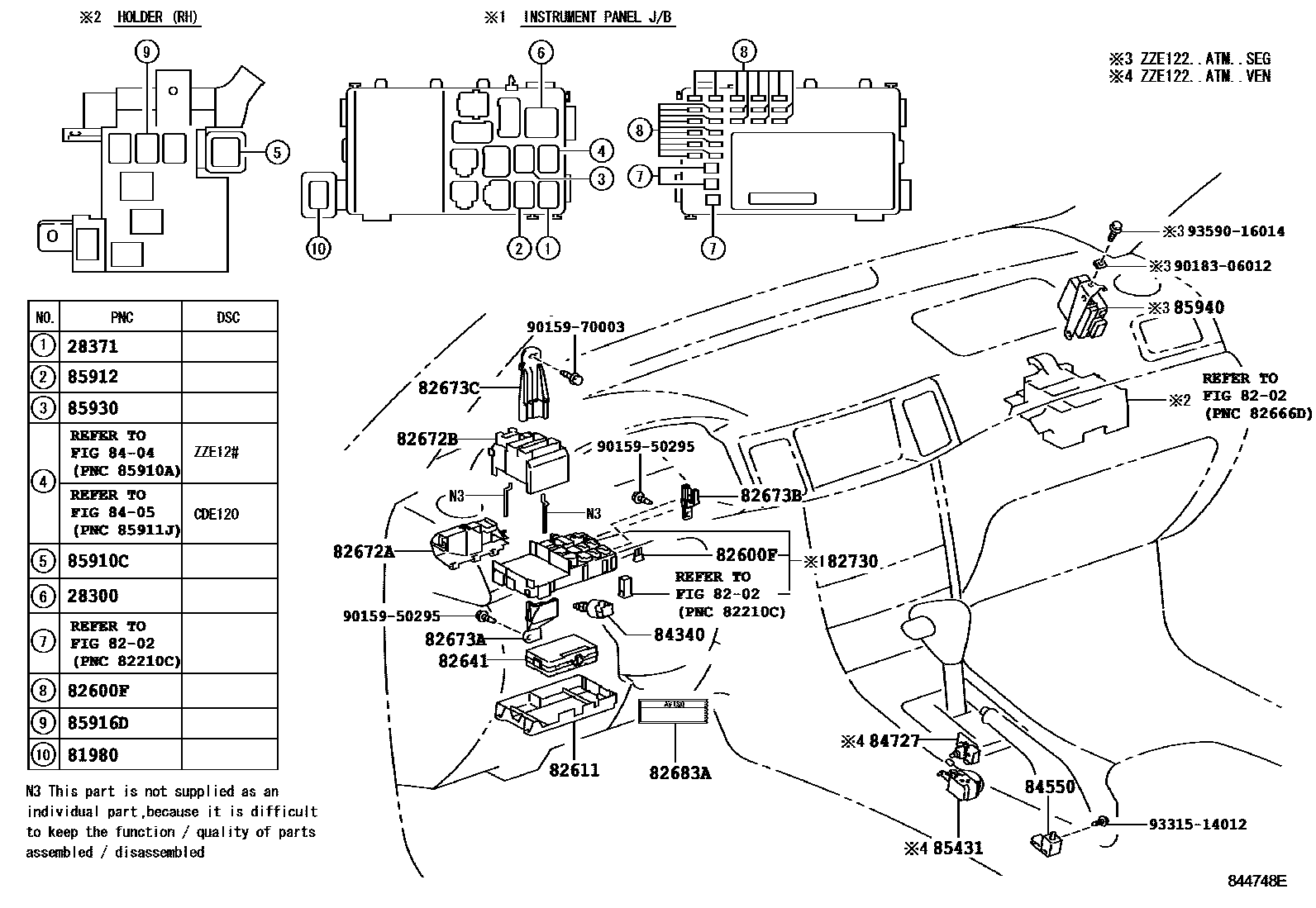 Toyota COROLLA 开关和继电器和ECU EPC diagram — 844748E