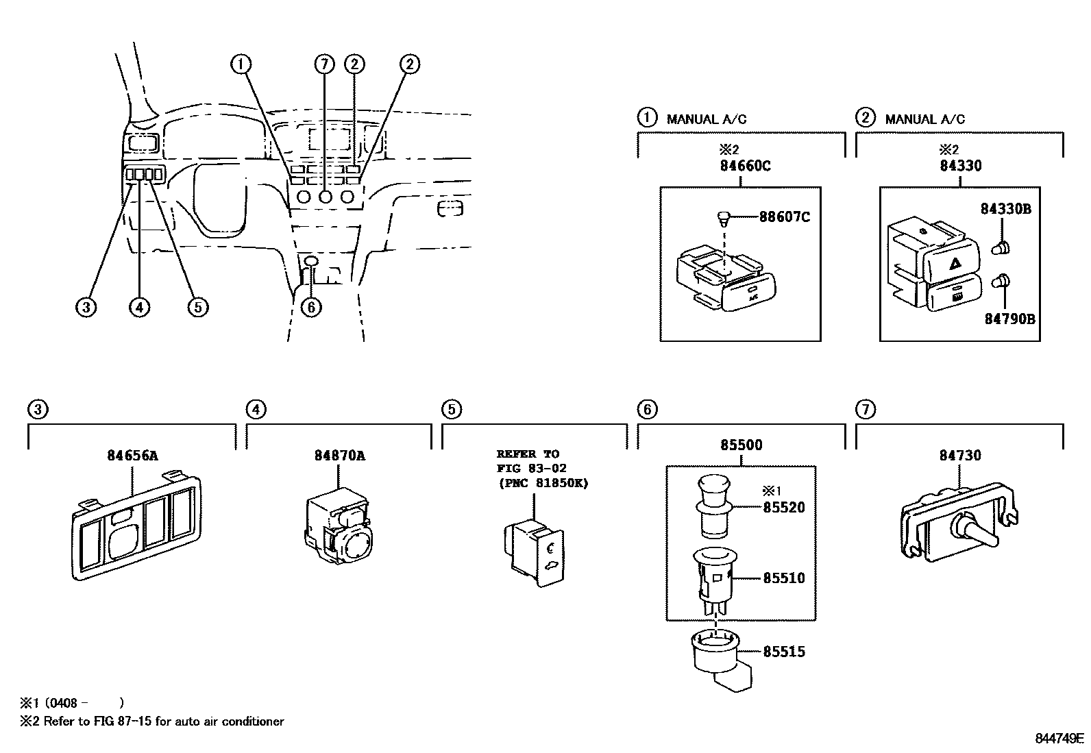 Toyota COROLLA 开关和继电器和ECU EPC diagram — 844749E