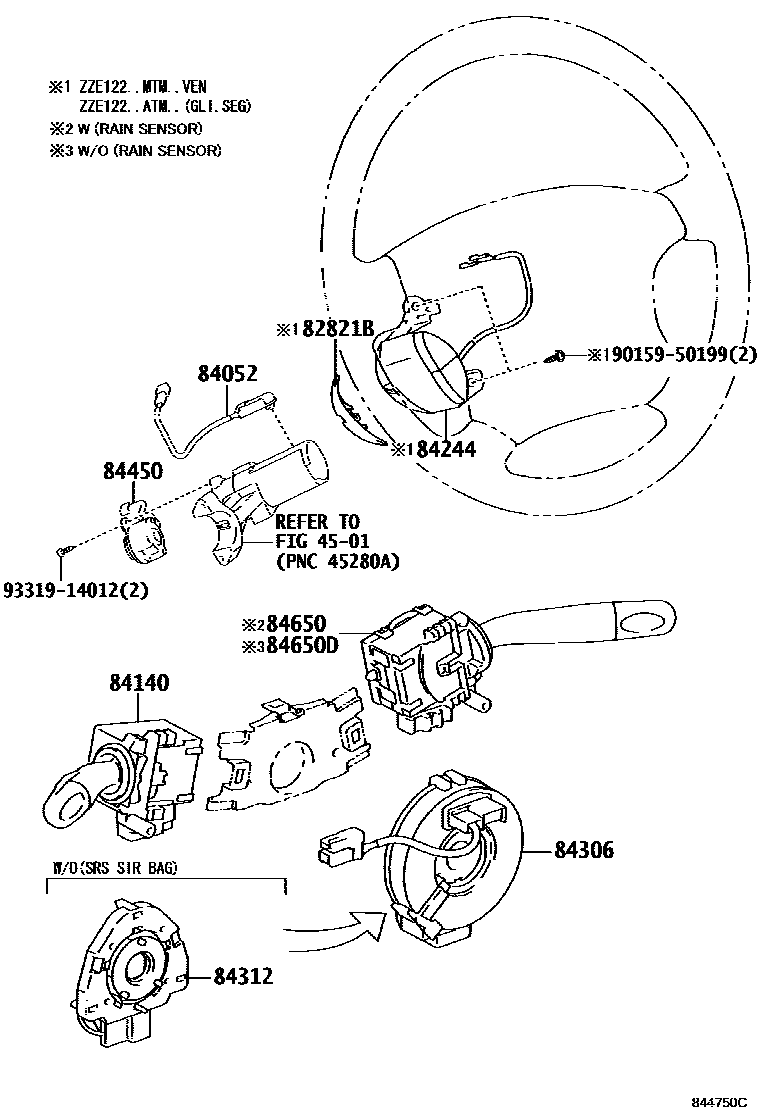 Toyota COROLLA 开关和继电器和ECU EPC diagram — 844750C