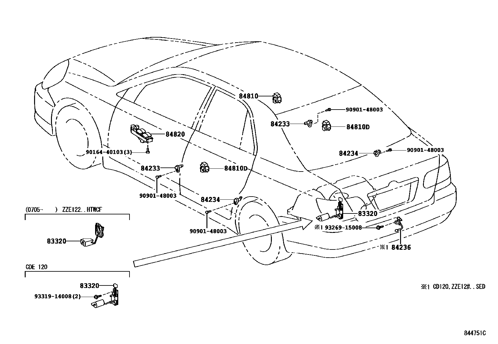 Toyota COROLLA 开关和继电器和ECU EPC diagram — 844751C
