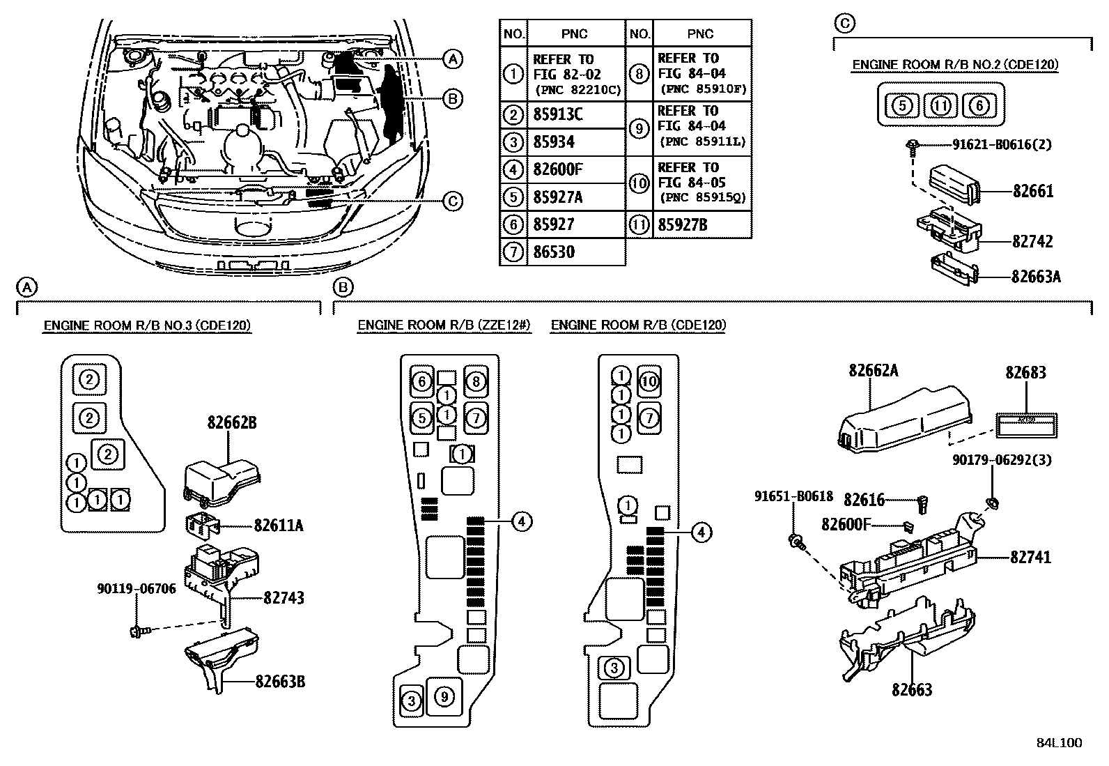 Toyota COROLLA 开关和继电器和ECU EPC diagram — 84L100