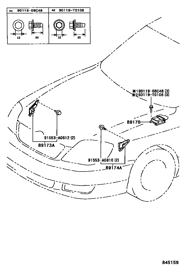 Toyota COROLLA 空气囊 EPC diagram — 845159