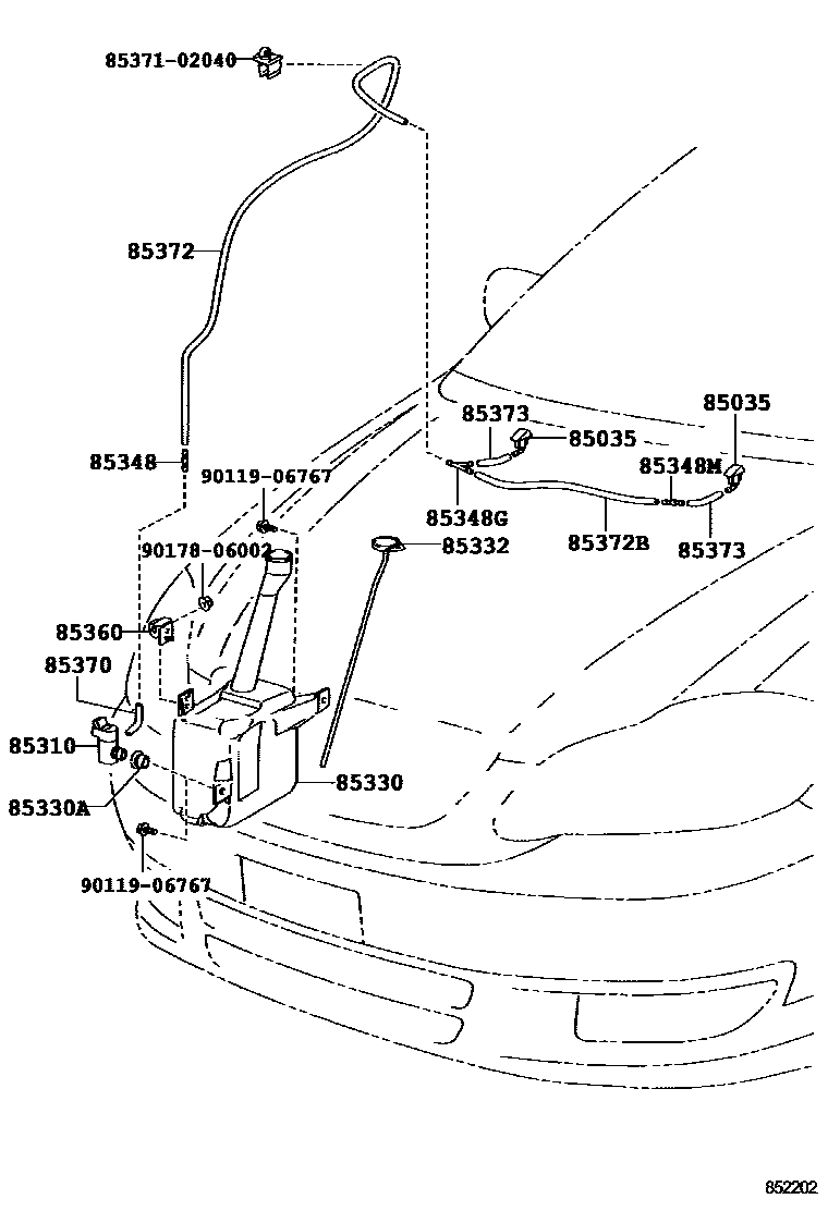 Toyota COROLLA 挡风玻璃清洗器 EPC diagram — 852202