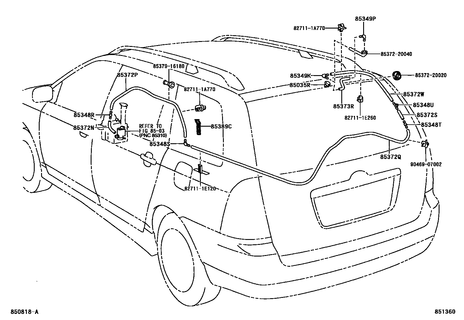 Toyota COROLLA 后清洗器 EPC diagram — 851360