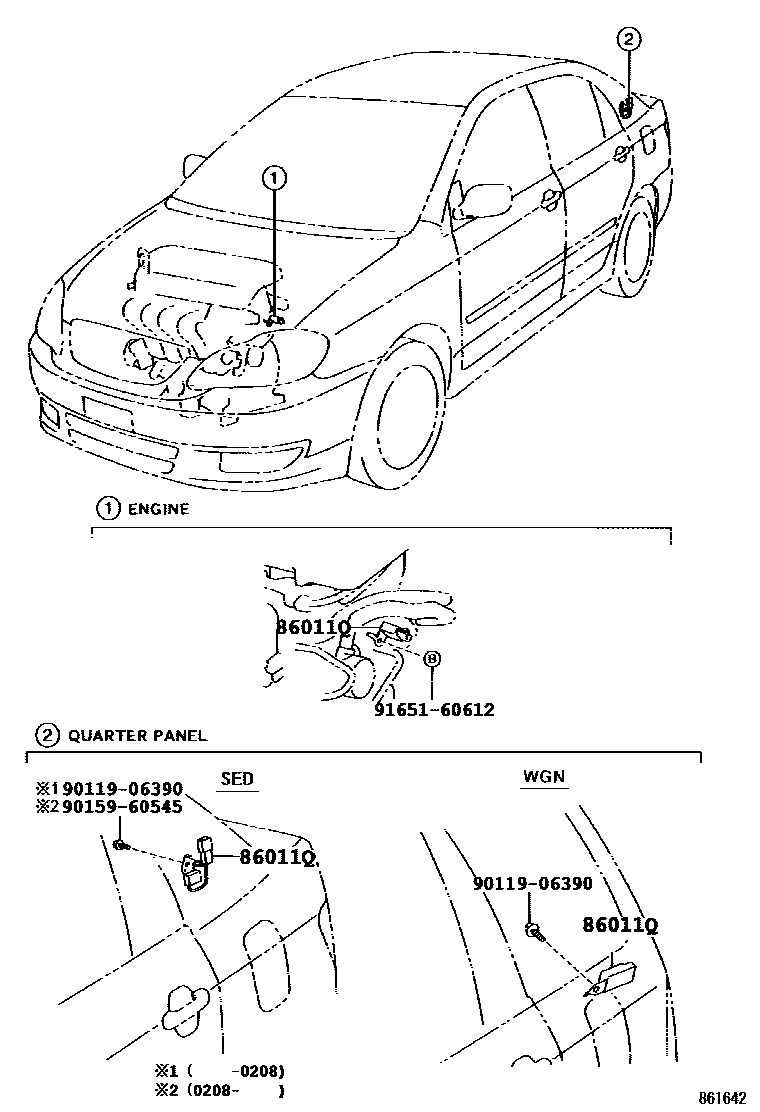 Toyota COROLLA 收音机、放大器和冷凝器 EPC diagram — 861642H