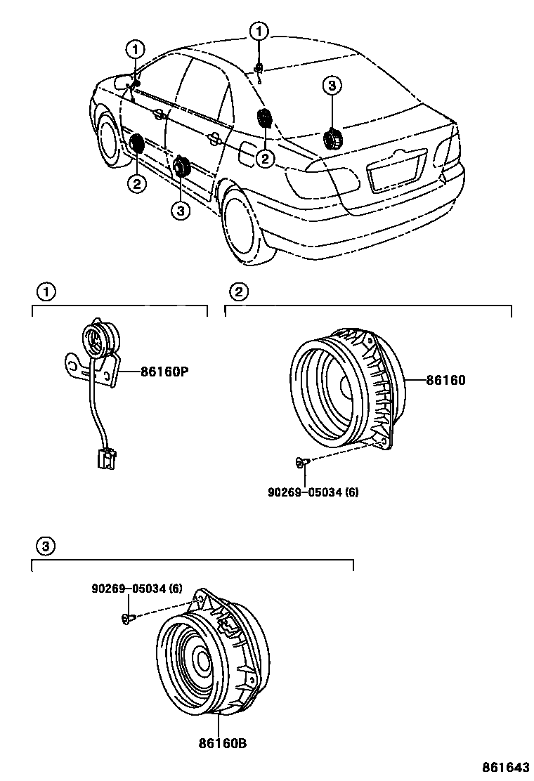 Toyota COROLLA 扬声器 EPC diagram — 861643