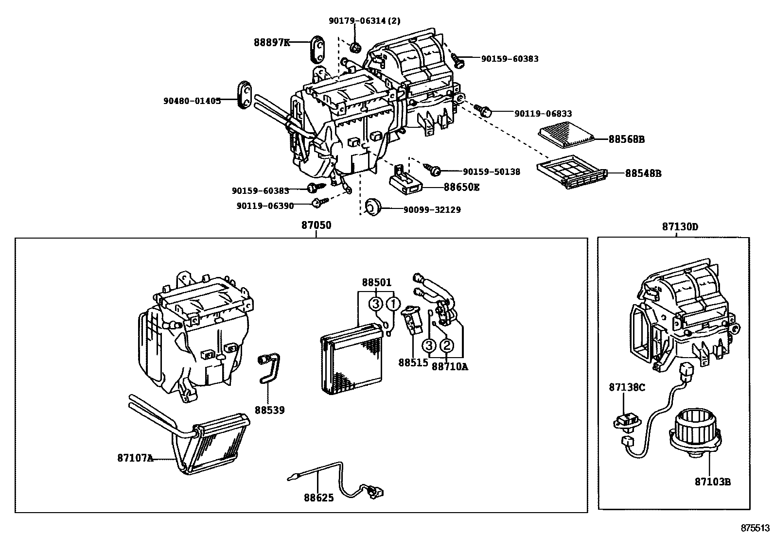 Toyota COROLLA 暖风和空调系统 - 冷却器组件 EPC diagram — 875513B