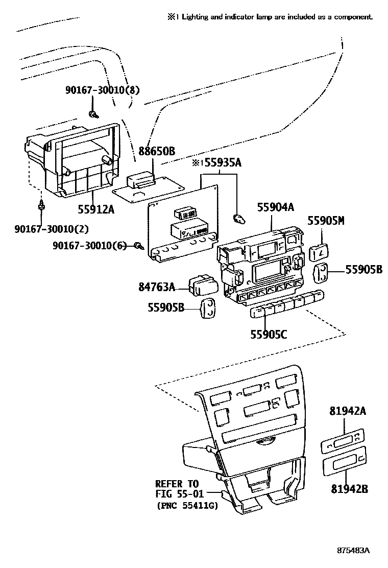 Toyota COROLLA 暖风和空调系统 - 控制器和风管 EPC diagram — 875483A