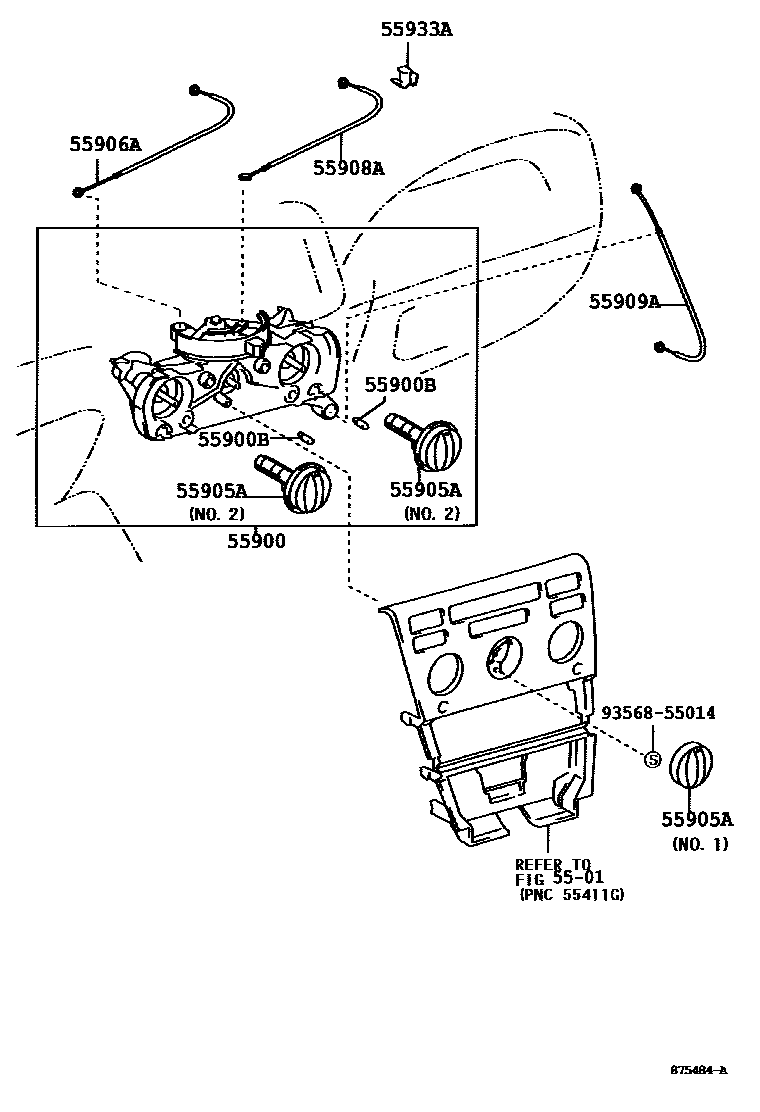 Toyota COROLLA 暖风和空调系统 - 控制器和风管 EPC diagram — 875484A