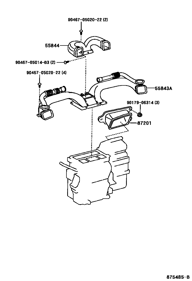 Toyota COROLLA 暖风和空调系统 - 控制器和风管 EPC diagram — 875485B